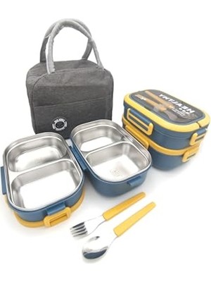 Hakay Sızdırmaz Termal Lunch Box Seti | Bölmeli ve Çatal Kaşıklı, Sarı-Yeşil Renk