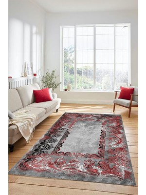 Hsc Bilişim Dijital Kaymaz Taban Yıkanabilir Renkli Klasik Desen Yolluk Salon Halısı Klasi̇k-08, Bordo, 80 x 150