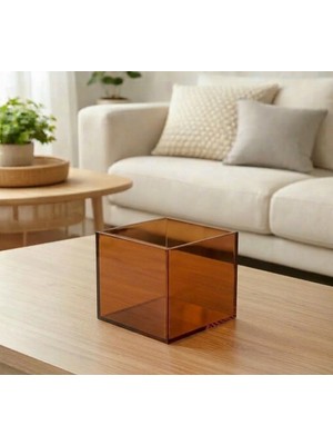 Trend Pleksi Çok Amaçlı Transparan Kahve Pleksi Kutu (15CM x 15CM x 15CM)