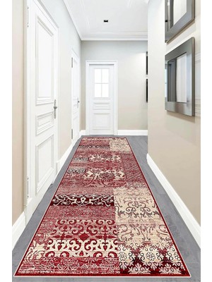 Hsc Bilişim Pelangi Kilim Desenli Dijital Baskı Yıkanabilir Kaymaz Taban Etnik Salon Halısı Yolluk, Kırmızı 80