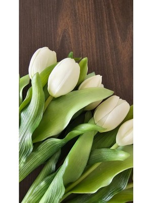 Omelas Yapay Çiçek Islak Lale Beyaz 30 Cm. Islak Dokulu Beyaz Lale. 7 Dallı. ( 4 Çiçek 3 Tomurcuk)