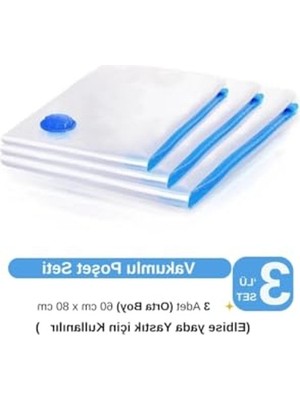 Hakay (3 Adet) Orta Boy (60 cm x 80 Cm) Vakumlu Poşet - Vakumlu Hurç - Vakumlu Torba