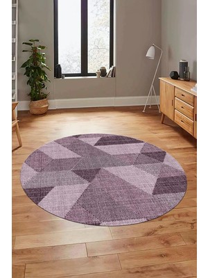 Hsc Bilişim Baskılı Kaymaz Taban Yıkanabilir Modern Şık Yuvarlak Mutfak Salon Halısı Y-Modern-96, Pembe, 80 x 8