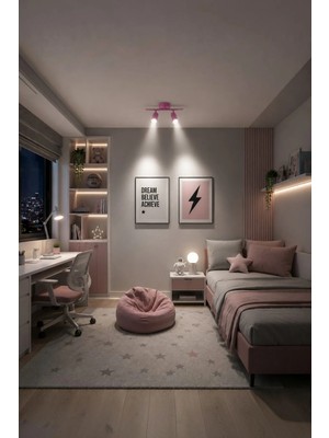 Spoty 2'li Pembe Renkli Beyaz Işık Modern Tasarım Salon - Mutfak - Banyo Spot Sıralı Avize