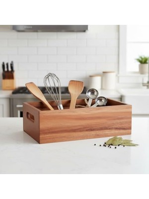Hakay Doğal Ahşap Ekmeklik ve Çok Amaçlı Organizer Kutu – 25X14X8 cm