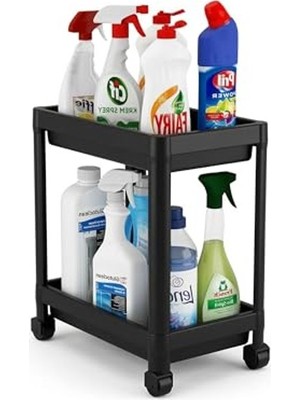 Hakay Siyah 2 Katlı Tekerlekli Mutfak ve Banyo Raf Düzenleyici