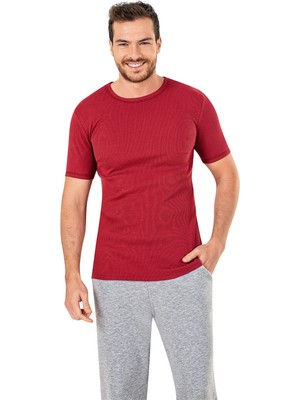 Obje Erkek Bordo Kaşkorse Yarım Kol T-shirt