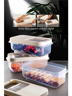 Semel Sürgülü Kapaklı 7.5 Lt Erzak Bakliyat Un Şeker Saklama Kabı