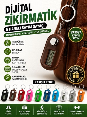 Ufak Tefek Şeyler Dijital Zikirmatik Sayım Sayacı Anahtarlıklı - 5 Haneli LCD Ekranlı Dijital Tesbih (Karışık Renk)