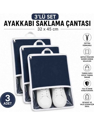 Melisa Tekstil 3'lü Ayakkabı Saklama Çantası Valiz Içi Düzenleyici Organizer Seti 32X45 cm Lacivert
