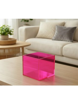 Trend Pleksi Çok Amaçlı Transparan Pembe Pleksi Kutu (15CM x 15CM x 15CM)