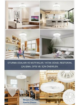 Eco Lounge E27 Duylu Kumandalı Tavan Vantilatörlü LED Lamba 3 Hız ve Renk Ayarlı Tavan Pervanesi