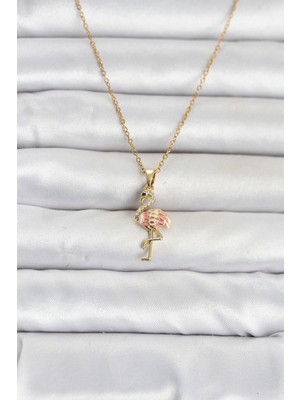 Eco Lounge 316L Çelik Zincir Gold Renk Flamingo Model Kadın Kolye