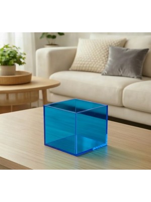 Trend Pleksi Çok Amaçlı Transparan Mavi Pleksi Kutu (15CM x 15CM x 15CM)
