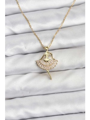 Berselya Underwear & Accessories 316L Çelik Zincir Gold Renk Balerin Model Kadın Kolye