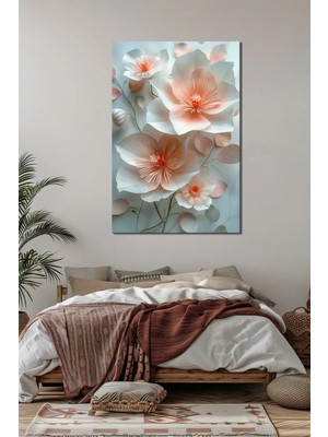 Çiçek Baskılı Cam Tablo – Pastel Tonlu Zarif Floral Dekoratif Duvar Tablosu