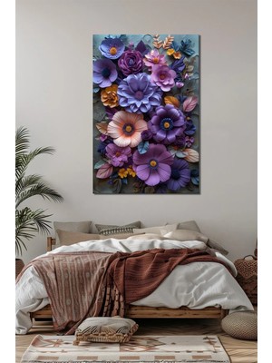 Çiçek Baskılı Cam Tablo – Renkli 3D Floral Tasarım Dekoratif Duvar Tablosu