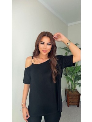 Beruflic Kadın Kısa Kollu Tek Omuzdan Askılı Toka Detaylı Viskon Bluz