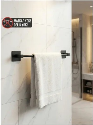 CATEKSSS Yapışkanlı Siyah Paslanmaz Metal Banyo Havluluk 38 cm - Modern Havlu Askısı Siyah