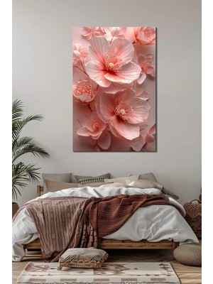 Çiçek Baskılı Cam Tablo – Pembe Floral Desenli Modern Dekoratif Duvar Tablosu