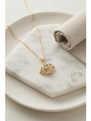 Clariss 316L Çelik Zincir Gold Renk Crown Model Kolye