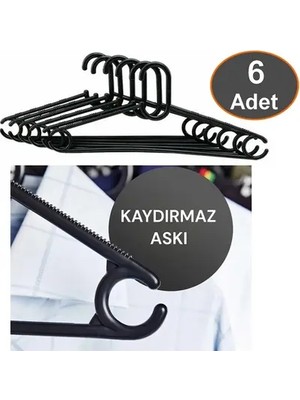 CATEKSSS Kaydırmaz Elbise Askısı Fular Askısı Gömlek Tişört Askısı Kırılmaz 6 Adet Set Siyah Pantolon Askı Pl
