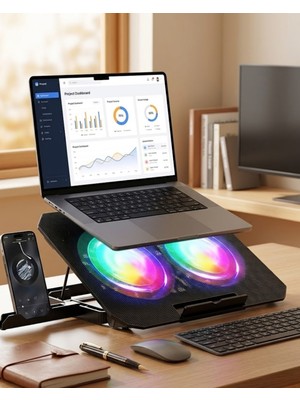 Semel Çift Fanlı Laptop Soğutucu Rgb Işıklı Sessiz Notebook Standı