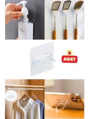 CATEKSSS 8 Adet Yapışkanlı Yuvarlak Halka Çok Amaçlı Askı Tutucu Set Dolap Mop Tutma Düzenleme Aparatı Plasti