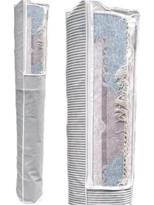 CATEKSSS Çok Amaçlı Pencereli Halı Hurcu Organizer Gri Çizgili 1 Adet 6 Metrekare 250 x 120 Tekstil Beyaz Tr