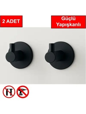 CATEKSSS 2 Adet Yuvarlak Plastik Güçlü Yapışkanlı Kancalı Çok Amaçlı Askılık Kapı Arkası Bornoz Askılığı Siya