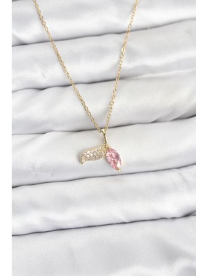 Semel 316L Çelik Zincir Gold Renk Balık Kuyruğu Model Zirkon Taşlı Kadın Kolye