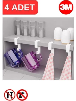 CATEKSSS Beyaz Metal Yapışkanlı 4lü Askılık, Yapışkanlı Kanca, Mutfak Banyo Havluluk ve Organizer MT108B Meta