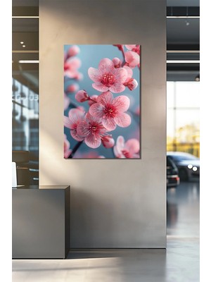Sakura Çiçeği Baskılı Cam Tablo – Pembe Çiçek Desenli Modern Duvar Tablosu