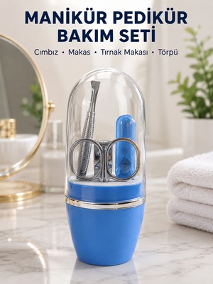 Semel Kompakt Manikür Bakım Seti Mavi Taşınabilir Kişisel Bakım Çantası
