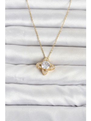 Semel 316L Çelik Zincir Gold Renk Yonca Model Kadın Kolye