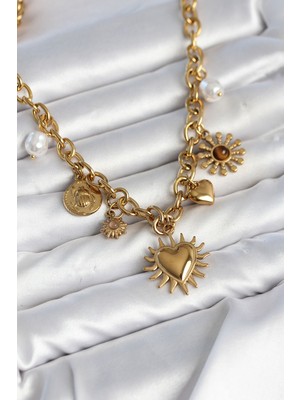 Semel 316L Çelik Gold Renk Charmlı Model Kadın Kolye