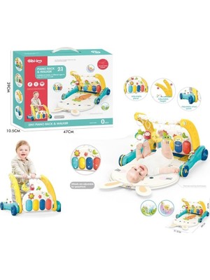 Semel BIB6015 -Piyanolu 2 In 1 Bebek Yürüteci ve Tavşan Desenli Mavi Oyun Halısı