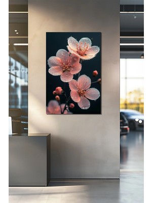 Çiçek Baskılı Cam Tablo – Pembe Sakura Çiçeği Dekoratif Duvar Tablosu