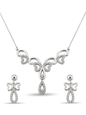Argentum Concept 925 Ayar Gümüş Zirkon Taşlı Kelebek Set - S010502