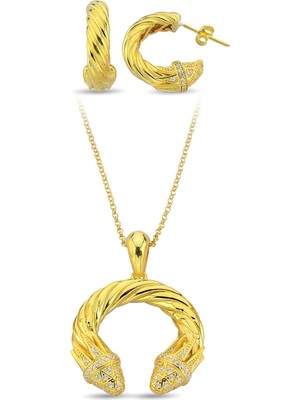 Argentum Concept 18K Altın Kaplamalı 925 Ayar Gümüş Tasarım Burgu Set - 67022302
