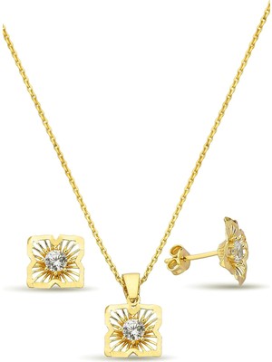 Argentum Concept 18K Altın Kaplamalı Zirkon Taşlı 925 Ayar Gümüş Set - 67018003