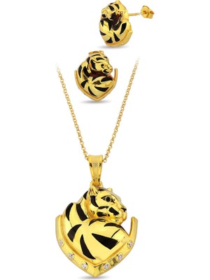Argentum Concept 18K Altın Kaplamalı 925 Ayar Gümüş Tasarım Panter Set - 67021902