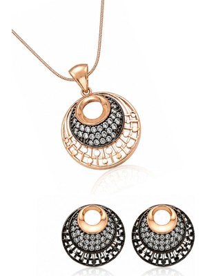 Argentum Concept 925 Ayar Gümüş Zirkon Taşlı Rose Altın Kaplamalı Çintemani Motifli Set - S003002