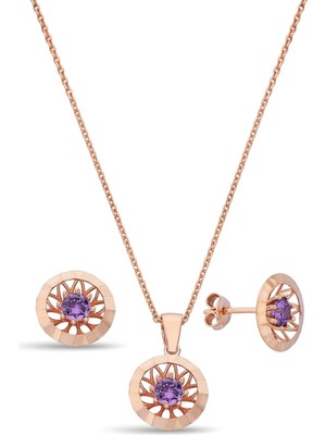 Argentum Concept 925 Ayar Gümüş Mor Taşlı Rose Set - 67019102