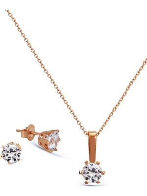 Argentum Concept 925 Ayar Gümüş Rose Tek Taş Set - S014702