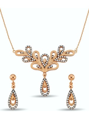 Argentum Concept 925 Ayar Gümüş Rose Çiçek Figürlü Tasarım Set - S010102