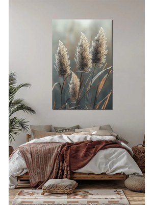 Pampas Otu Baskılı Cam Tablo – Doğal Bohem Stil Uv Baskı Modern Duvar Dekoru