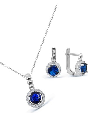 Argentum Concept 925 Ayar Gümüş Mavi Taşlı Minimal Set - S013502