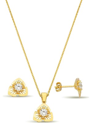 Argentum Concept 18K Altın Kaplamalı Zirkon Taşlı 925 Ayar Gümüş Set - 67018402