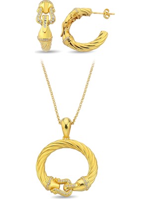 Argentum Concept 18K Altın Kaplamalı 925 Ayar Gümüş Tasarım Burgu Set - 67022202